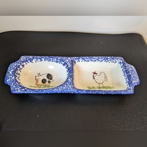 NWOB Molly Dallas Spatterware Pottery Divided Condiment Server Dish Tray